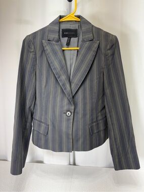 BCBGMaxAzria Gray Pinstripe Tailored Single-Button Blazer 3515